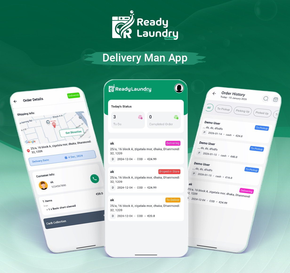 ReadyLaundry Delivery Man App | Rider App | Delivery App Addon